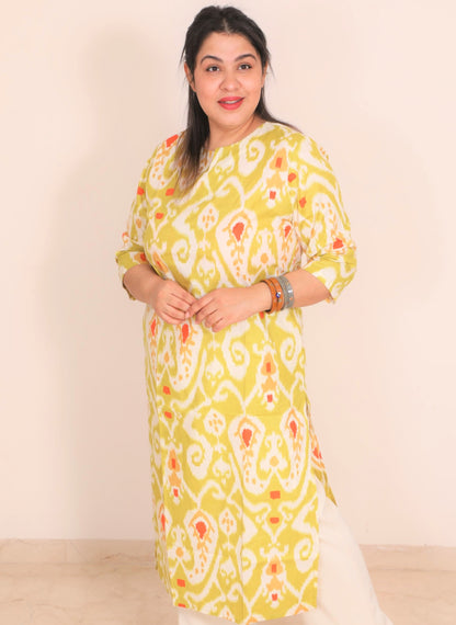 Chartreuse Ikkat Regular Kurta