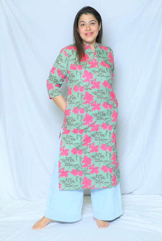 Green Floral Kurta