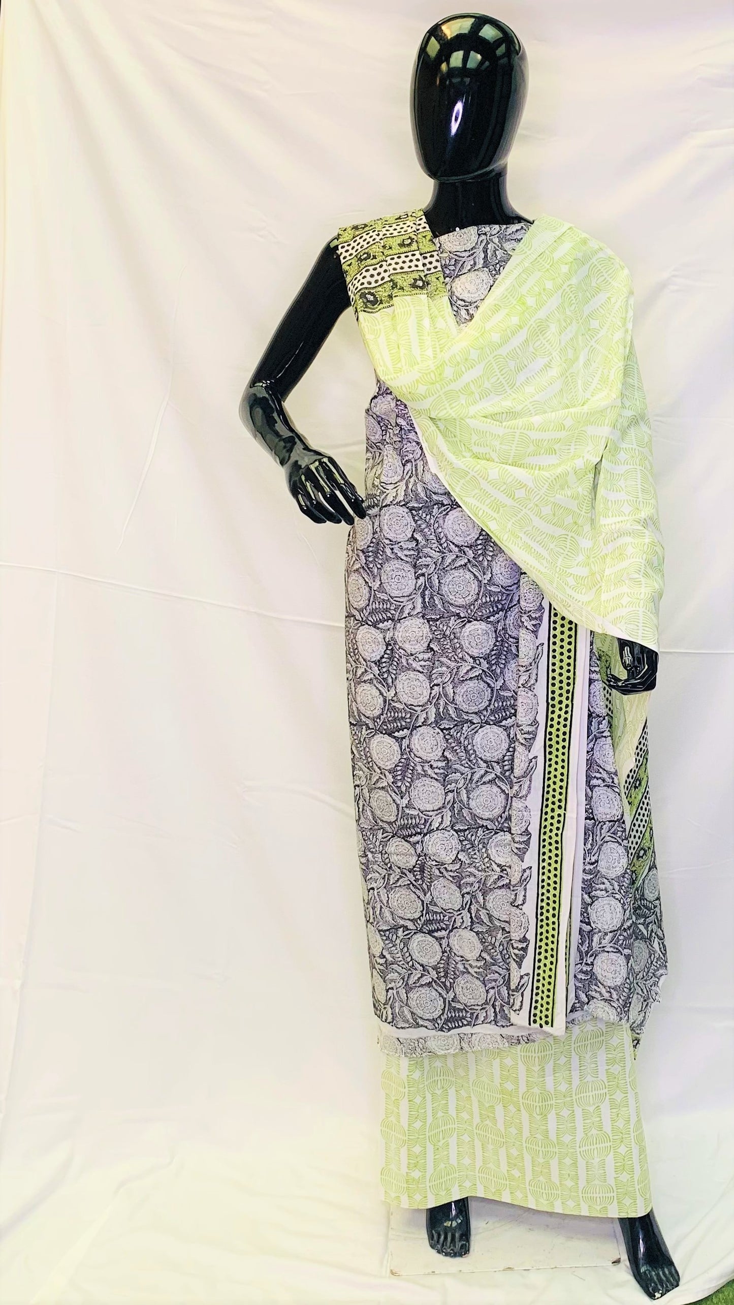 Black Green Dupatta Set