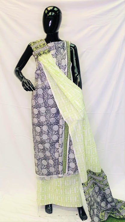 Black Green Dupatta Set