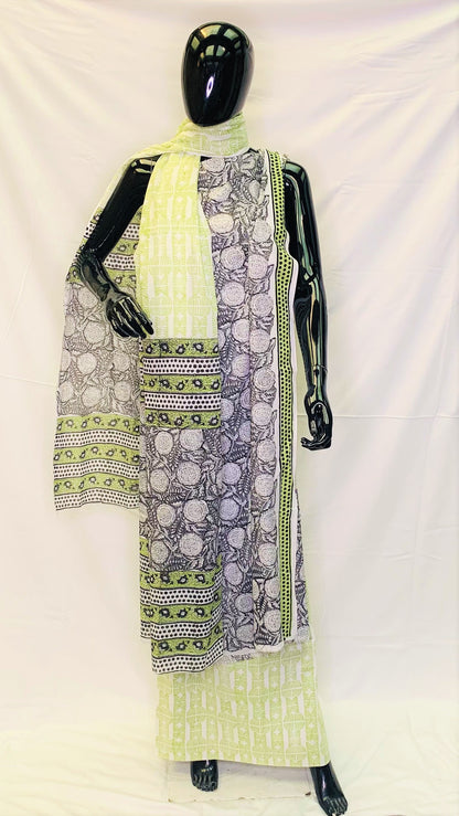 Black Green Dupatta Set