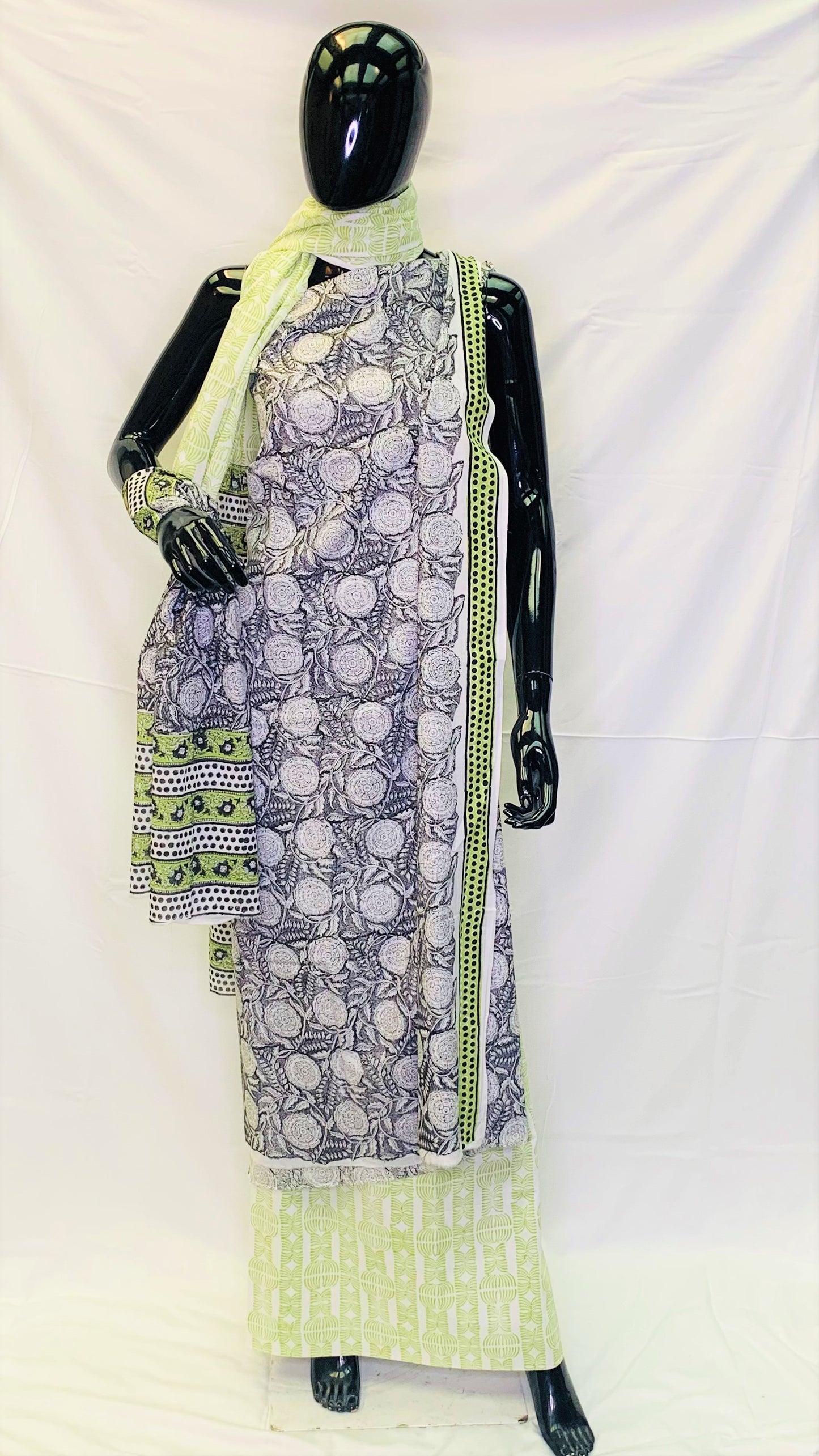 Black Green Dupatta Set