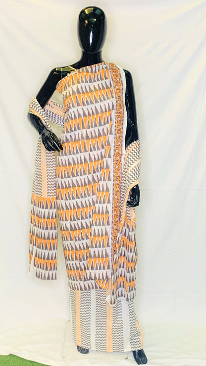 Grey Orange Dupatta Set