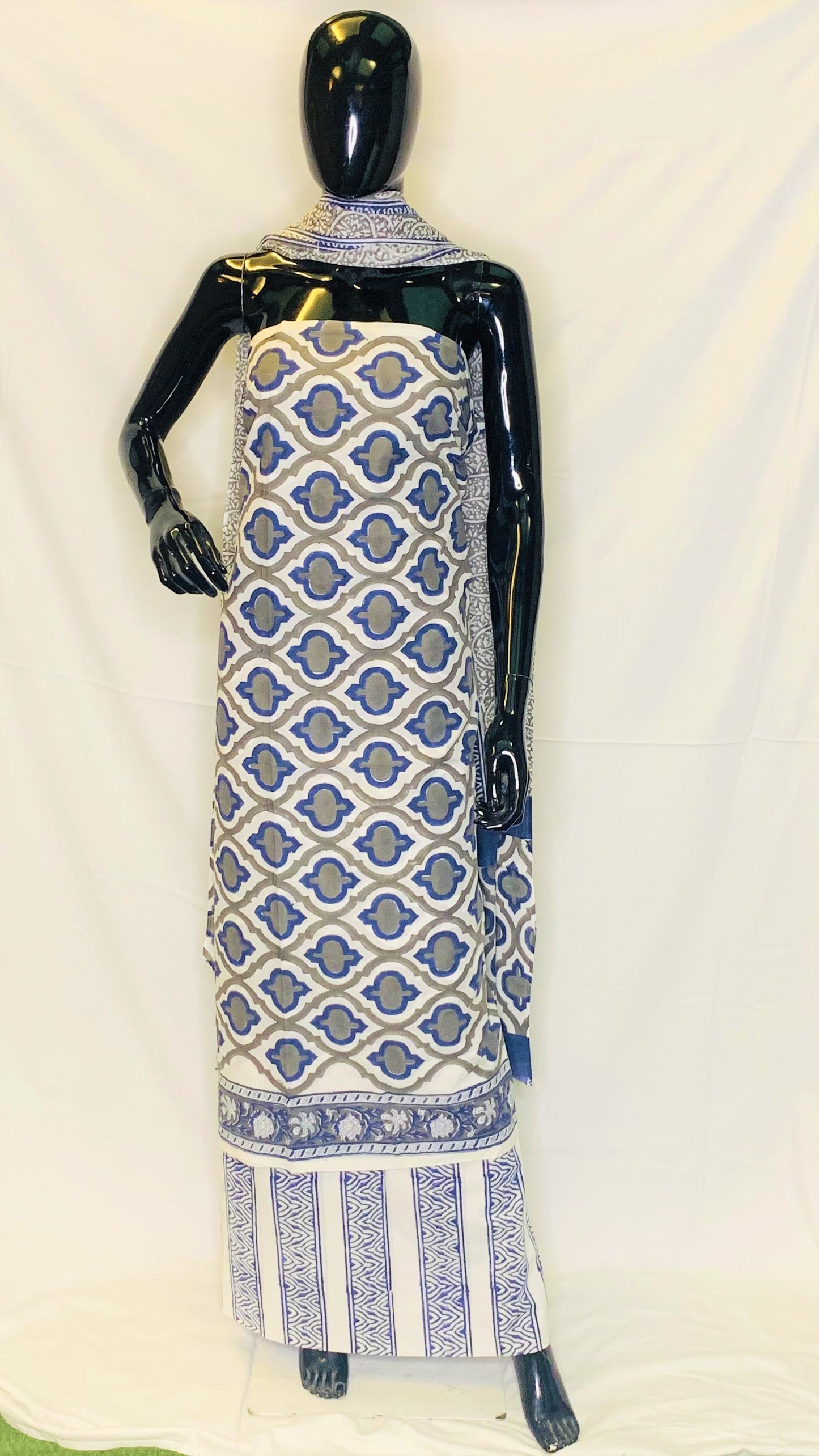 Grey Blue Dupatta Set