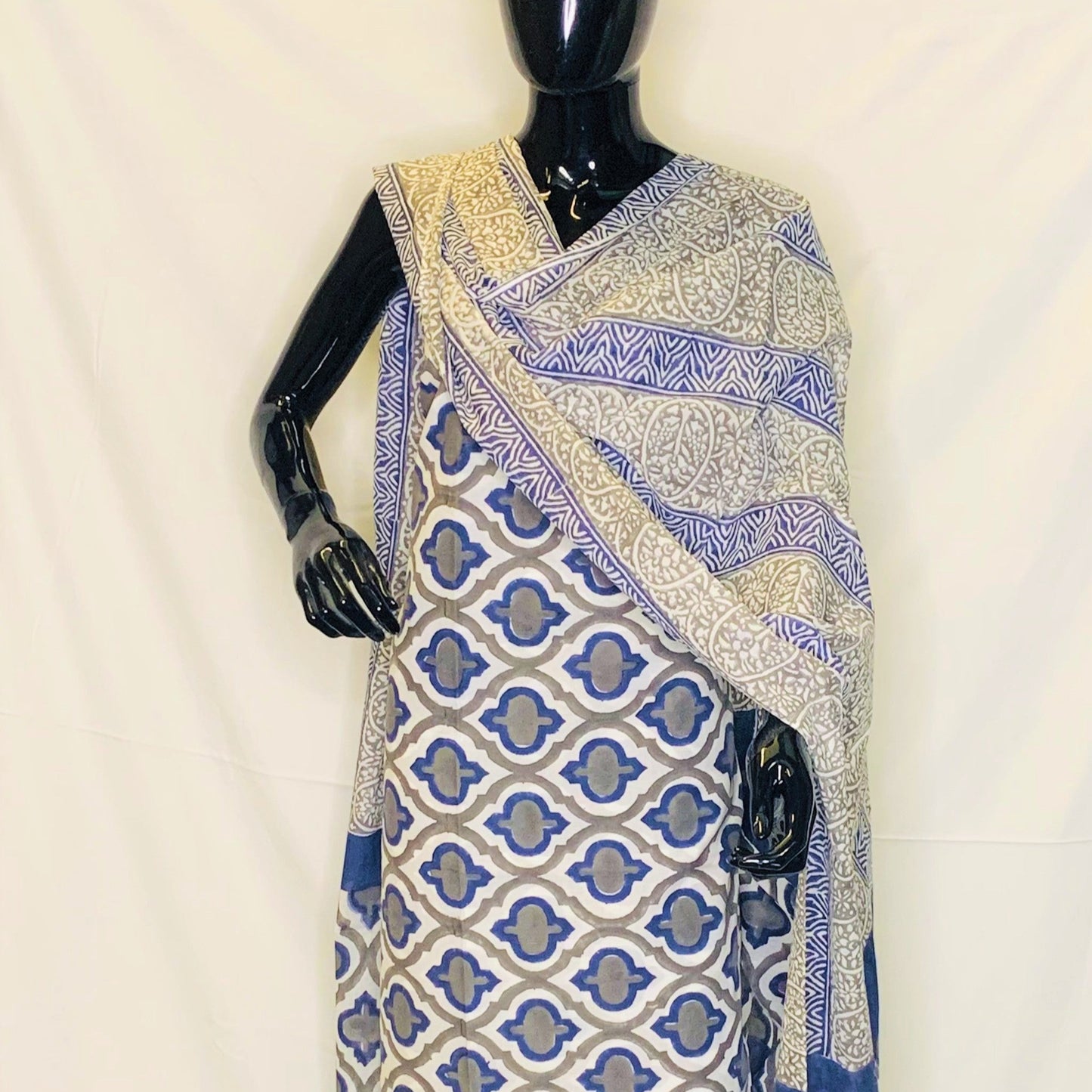 Grey Blue Dupatta Set