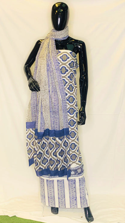 Grey Blue Dupatta Set