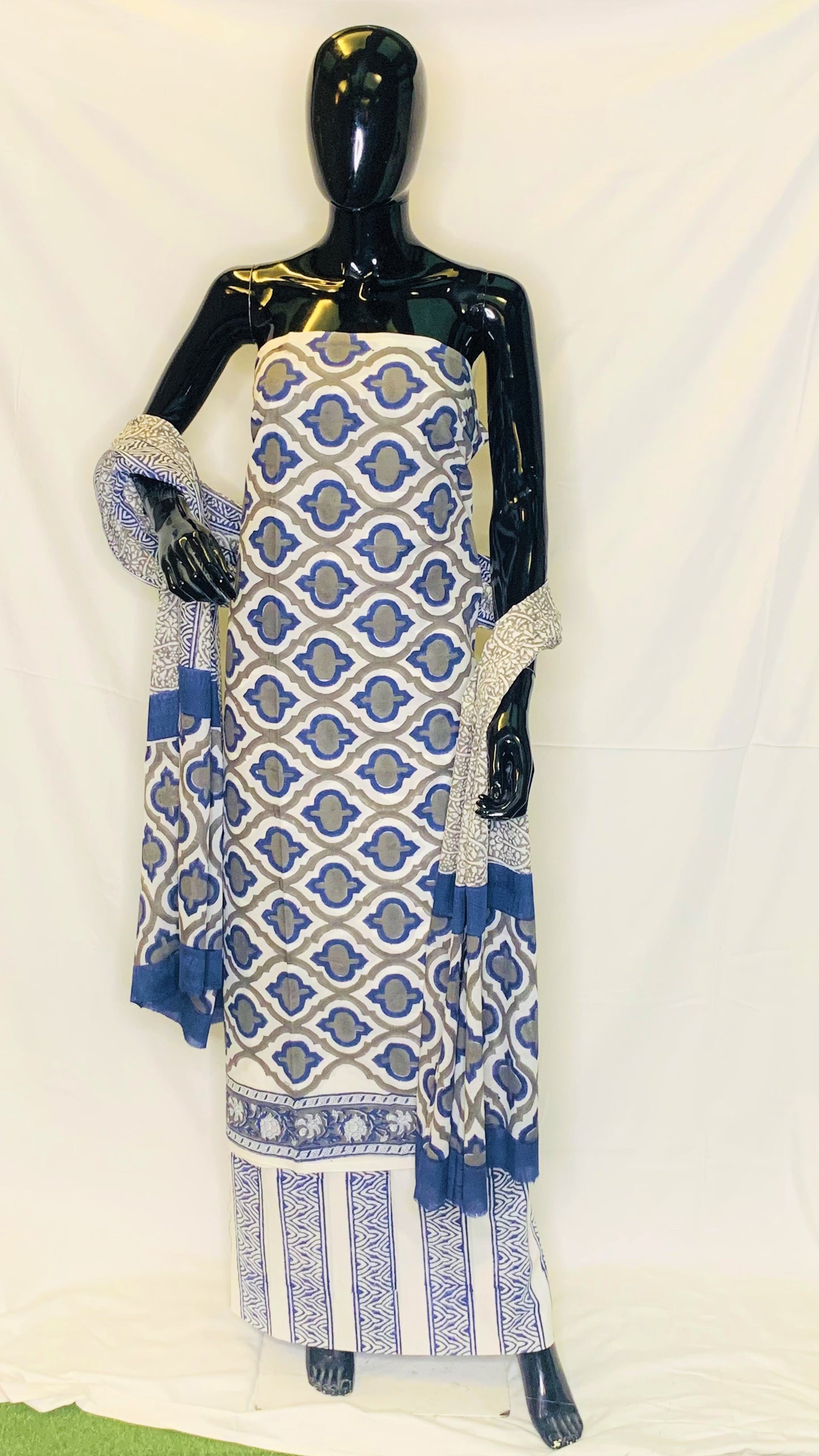 Grey Blue Dupatta Set