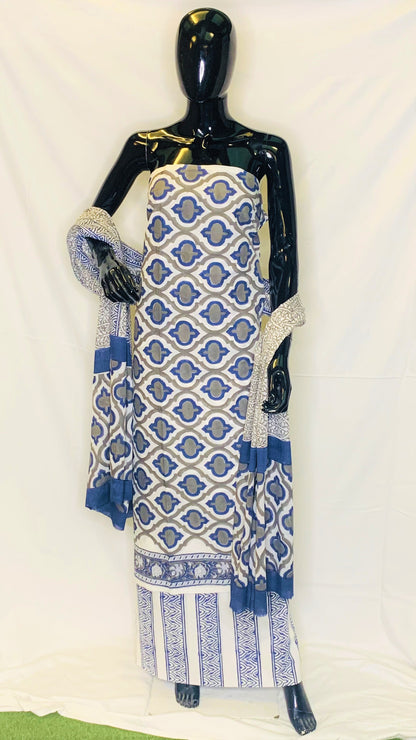 Grey Blue Dupatta Set